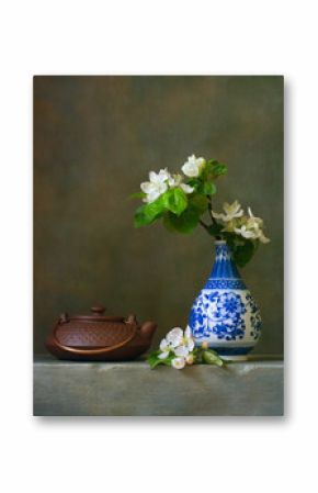 Still life with blooming apple branch