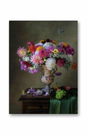 Still life with splendid bouquet of flowers in Baroque style