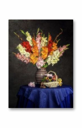 Still life with splendid bouquet of  gladiolus flowers