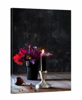Flower arrangement on wooden table