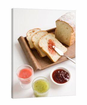 bread, jam and fruit juice