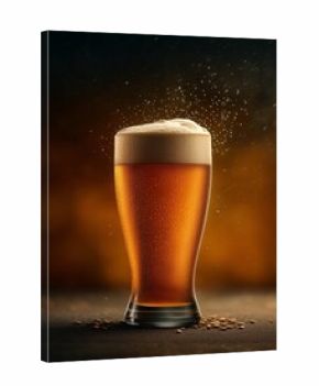 Close-up of a frothy beer glass with droplets