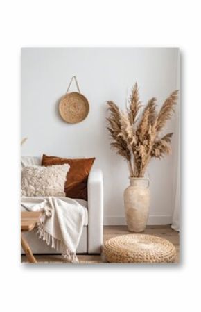Neutral pampas grass in ceramic vase, generative AI image