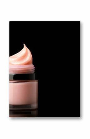 Pink Moisturizer in Frosted Glass Jar on Black Background