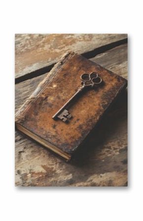 Antique book with aged cover and key
