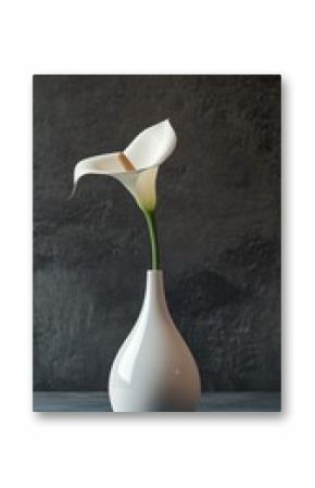 Single Calla Lily in Minimalist White Ceramic Vase on Dark Grey Concrete 3