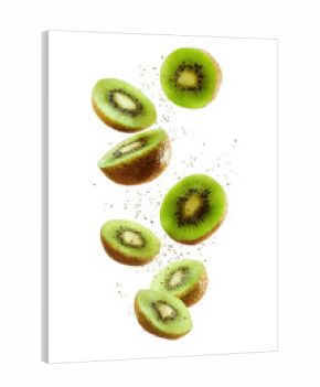 Sliced kiwis falling in the air isolated on transparent background.png white background