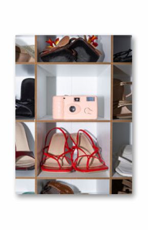 Disposable camera Still life with fashion shoes 