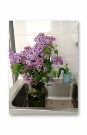  a bouquet of lilacs in a green vase
