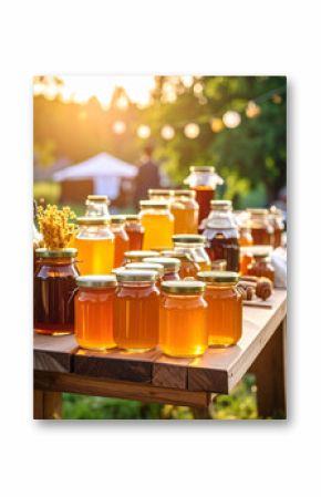 Locally sourced honey and bee products are displayed, highlighting natural resources and traditional practices.