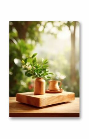 Wooden Tabletop Decor with Flowers and Vessels