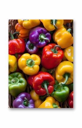 A vibrant medley of colorful bell peppers bursts with freshness and garden delight top view with