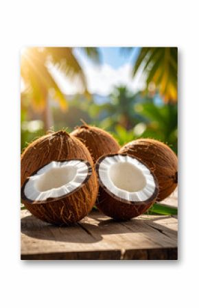 Locally grown coconuts are split open, highlighting fresh ingredients and tropical flavors common in the region.