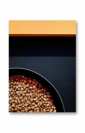 Roasted Coffee Beans in Dark Pan on Black Surface