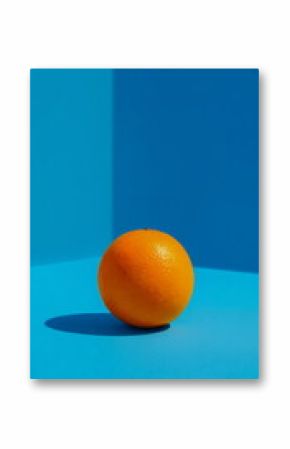 Fresh orange on bright blue background in minimal style, perfect for food photography, product branding, and modern creative design.