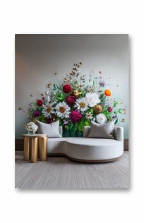 Vibrant Paper Flower Bouquet on a Modern Sofa in a Light-Filled Room