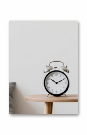 Alarm clock on table time management and morning routine still life photo