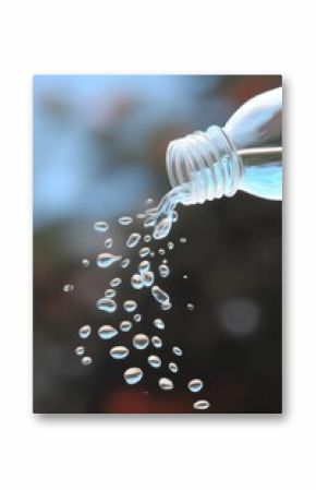 Pouring Water From Transparent Bottle: Close Up View