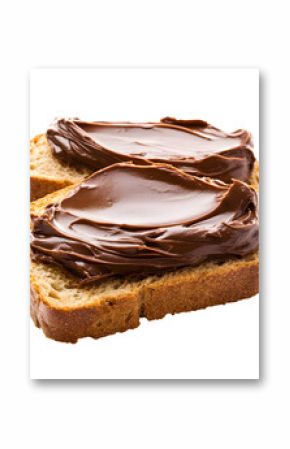 Delicious bread slices topped with creamy chocolate spread on a dark background