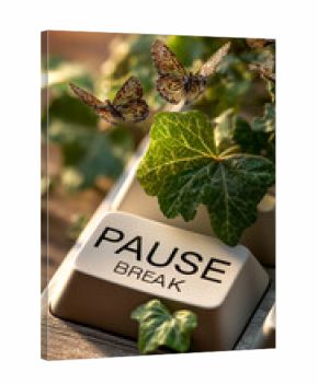 Pause and embrace nature's beauty: Butterflies and foliage adorn a keyboard, urging a digital detox and mindful break.