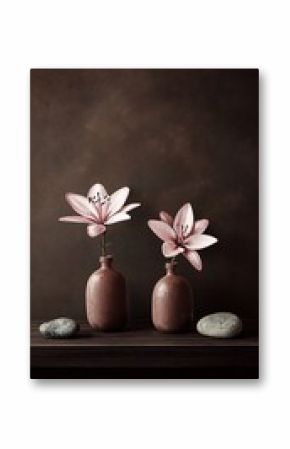 Still life with flowers and stones