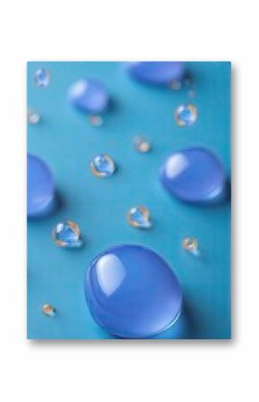 Close Up of Blue Water Droplets on a Smooth Surface