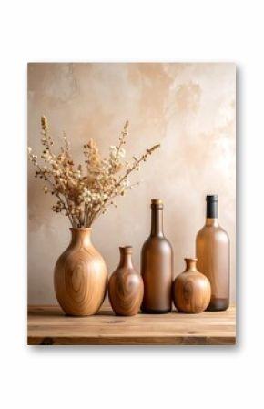Dried flowers in wooden vases