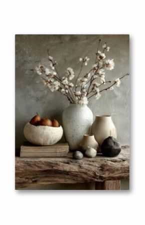 Neutral Still Life With Branches and Vases
