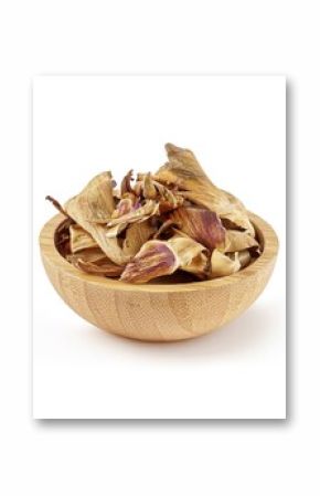 Wooden bowl with dried flower petals