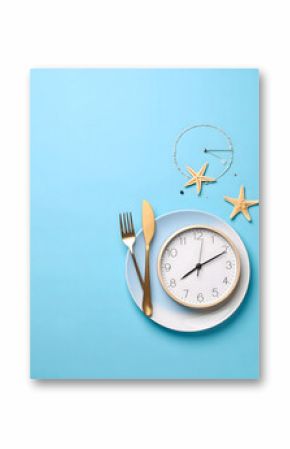 Minimalist Still Life with Clock, Pizza Slice, and Utensils