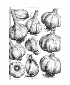 Detailed black and white garlic illustration