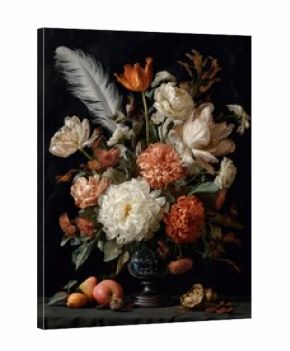 Still life of autumn flowers in a dark vase.  Rich colors, detailed blooms