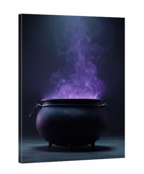 Enchanting Purple Smoke Rises from a Dark Witch's Cauldron