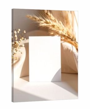 Blank card with wheat stalks and flowers, soft light