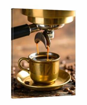 Espresso pouring into a golden cup