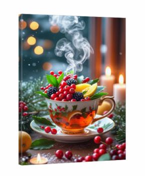 christmas still life with candles and decorations