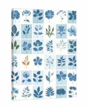 Grid of stylized, muted blue botanicals