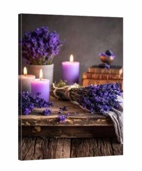 Still life with lavender and candles