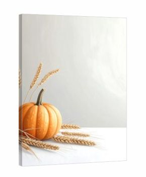 Pumpkin and Wheat Stalks Autumnal Still Life Illustration