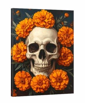 Skull adorned with marigold flowers (1)