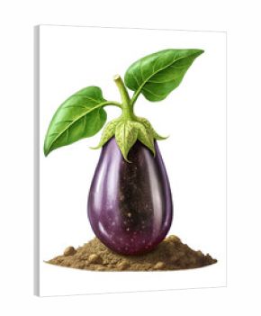 Elegant depiction of a vibrant eggplant seedling sprouting from the earth