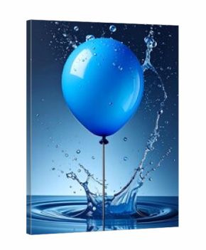 A blue balloon floats amid splashing water, creating a dynamic, vibrant still life against a gradient backdrop