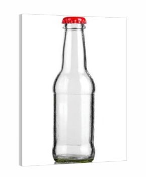 Empty glass bottle with red cap