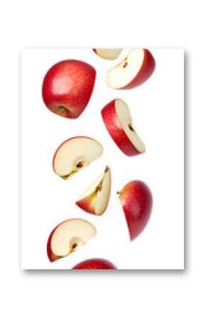 Red apple slices in mid air isolated on transparent background