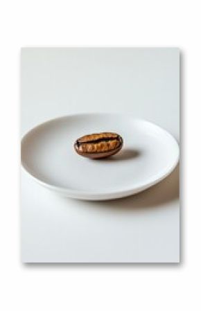 Single Coffee Bean on a White Plate: A Simple, Exquisite Still Life