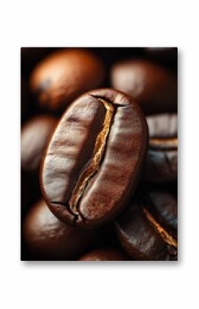 Close-Up of Roasted Coffee Beans, Rich Brown Tones, Detailed Texture