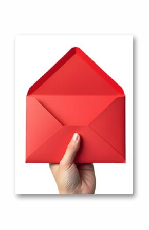 A hand gently holds a vibrant red envelope, promising secrets and anticipation.  Awaiting the unfolding of its mysteries., cut out,transparent background