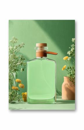 Perfume minimal style, A high-fidelity, photorealistic image of a perfume bottle designed for stock image use, showcasing intricate details and quality.