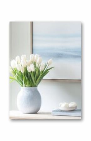 Elegant White Tulips in Vase, Modern Home Decor