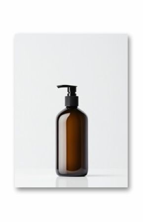 Amber glass pump bottle on a white background